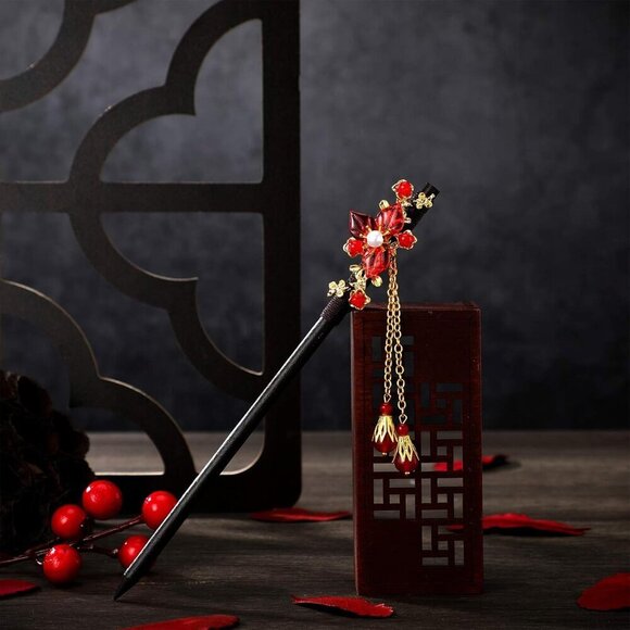 Asian Hair Stick Accessories Wooden 4 Pack Retro Geisha Flower for Women main image 4